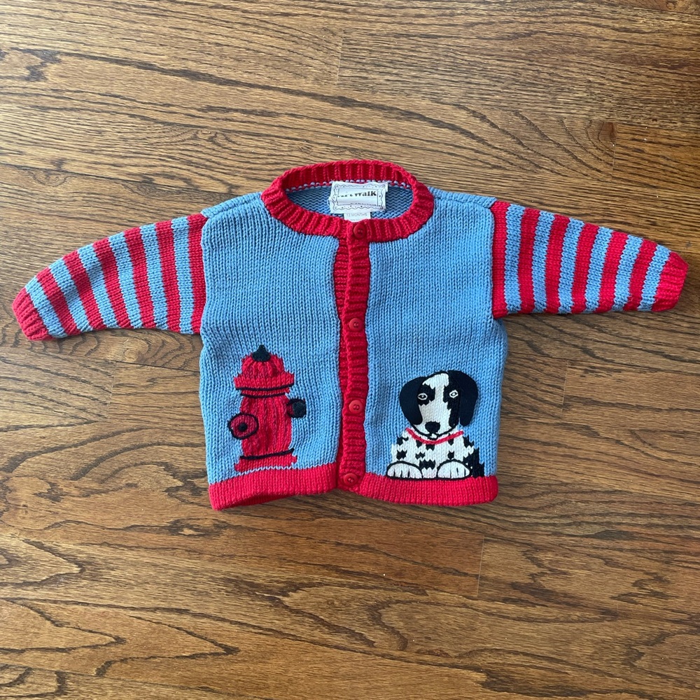 Art Walk Toddler Boys Sweater size 12 months firefighter theme EUC